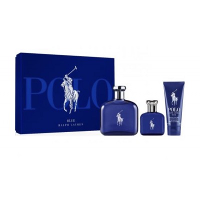 Kit Coffret Ralph Lauren Polo Blue Masculino Eau de Toilette Full Size 125 ml + Travel Size 40 ml + Shower Gel 100 ml